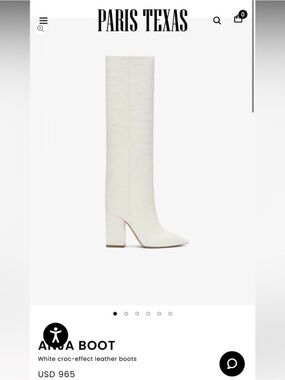 Paris Texas White Croc-Effect Over-the-Knee Block Heel Boots